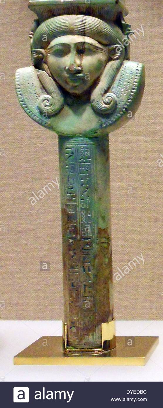 29 - head of the Egyptian goddess Hathor on a sistrum, 400 B.C.