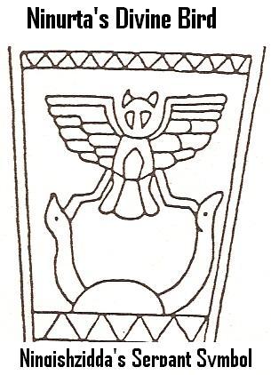 3 - Ninurta's Storm Bird ymbol for his sky-disc, & Ningishzidda's snakes symbol