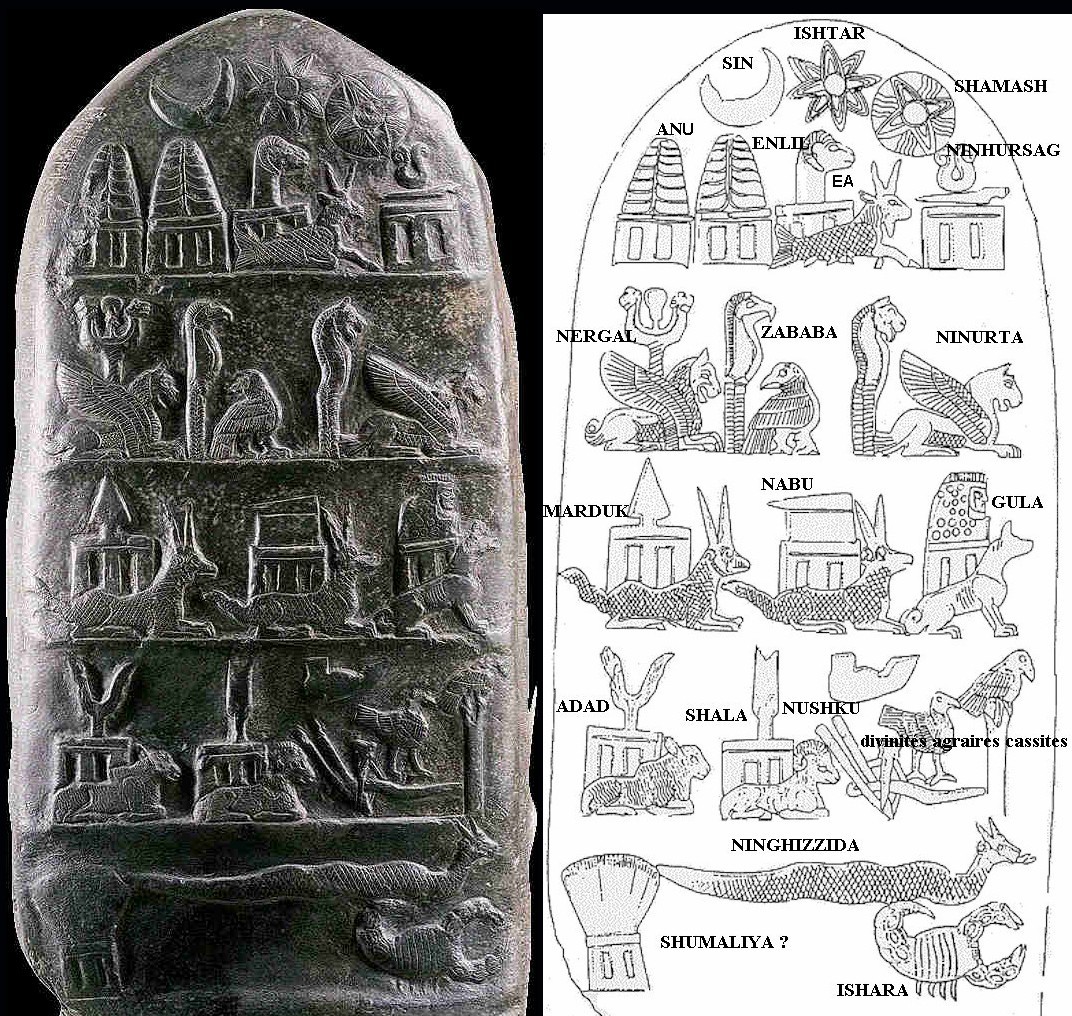 6i - Meli-shipak II kudurru stone; Nannar, Inanna, Utu, Anu Enlil, Enki, Ninhursag, Nergal Zababa, Ninurta, Marduk, Nabu, Bau, Adad, Shala, Nusku, Ningirsu, Shuqamuna, Shumalia, Ningishzidda, & Ishara