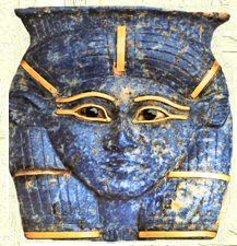 9 - Hathor in Egyptian stone lapis-lazuli, a fovorite of the goddesses on Earth, they decorated their ziggurat residences with it, & also jewelry, tablets, etc.