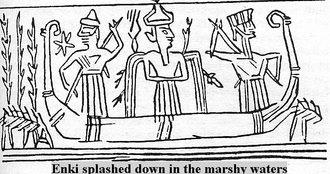 15 - Enki & 2 unidentified in the marshy reeds & waters of the Abzu by Eridu, close to where Enki originally landed