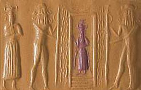 12ca - unidentified god, mixed-breed earthling worker, Enki in the doorway, & mixed-breed earthling worker
