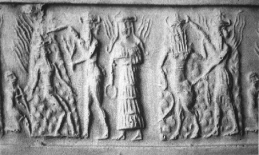 10 - Ninurta seated in mountains, Adad, Inanna, & unidentified bull-god attacked by Utu; a time forgotten when the gods roamed the Earth