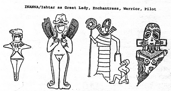 1c - giant alien goddess Ishtar / Inanna with wings of a pilot, she is the Goddess of Love & War