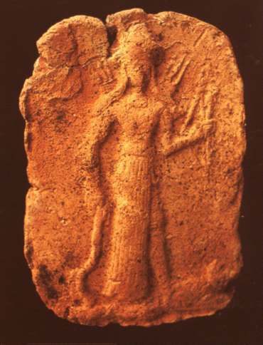 1f - ancient relief of the Goddess of War Inanna with cycle-sword in hand & Liberty Torch in the other
