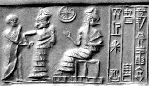 1f - semi-divine high-priest & king of Ur, Inanna grasping the semi-divine by the wrist, & Nannar, patron god over all of Ur; an ancient time long forgotten when the gods walked, talked, & had sex with the semi-divine males & females