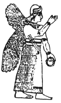 1j - Utu - Shamash as a pilot with wings; a way to depict that Utu can fly, but not without a craft to carry him; all of today's pilots have their wings too