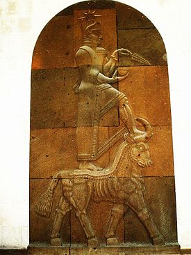 1s - Inanna relief artifact, she stands atop a horse, Inanna loved horses