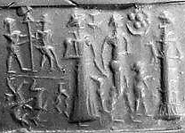 27 - Utu, unidentified naked god, high-priest in background, & Nannar with one from his herds & flocks in Ur; a time long forgotten when the gods walked with man