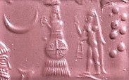 3 - Utu in his Sun sky-disc, & naked sister Inanna above a giant semi-divine protected king