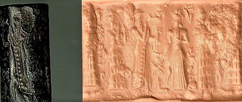 30 - damaged & unidentified, Ninsun, semi-divine king, Utu, & Inanna; an ancient scene so important at the time that this artifact was made to commemorate this event for all time, but was lost to our history & now rediscovered by us