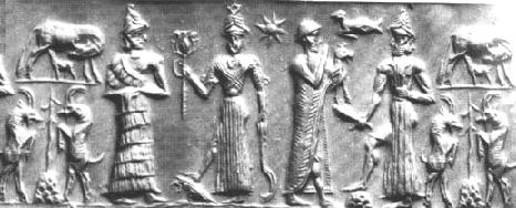 4 - Ningal, Inanna, Nannar, & Utu; ancient scene of the royal family of gods on Earth within just one family