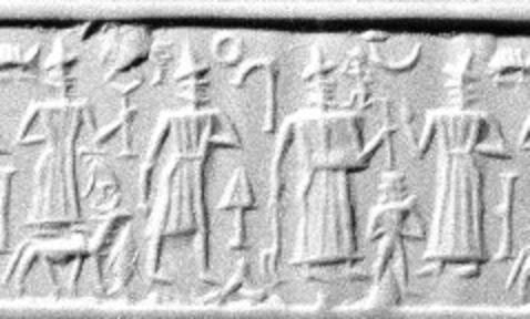 4d - Adad, Martu, Ninurta over earthling in background, & Nannar; an ancient time on Earth when the gods walked & talked with semi-divine earthlings