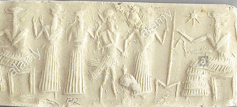 5 - faded artifact of Enlil seated, Ninurta, Nannar, early mixed-breed , & Inanna; Inanna espoused many of the semi-divine kings earning her the title of Goddess of Love