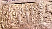 5 - Utu with 50-headed mace atop disloyal earthling, Inanna, Ninurta battles bull, Adad, & Nannar