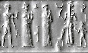 51 - semi-divine descendant, Ninsun, Nannar, Utu, & semi-divine descendant in background; a time long forgotten when the gods came down & walked all over the Earth