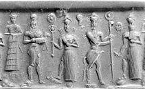 5e - mother Ningal, 2/3rds divine King Gilgamesh, her daughter Inanna, Enkidu, & her son Utu; the gods gave direction & protection to their semi-divine descendants, the obedient did well while the disobedient came to an abrupt end