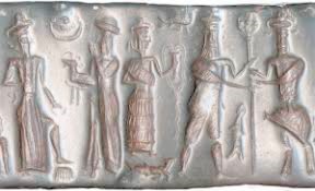 5j - Utu, Nannar, Ningal, 2/3rds divine Gilgamesh, & Enkidu; ancient scene from Uruk when the gods walked & talked with semi-divine earthlings; artifacts so important that they were meant to last for all time