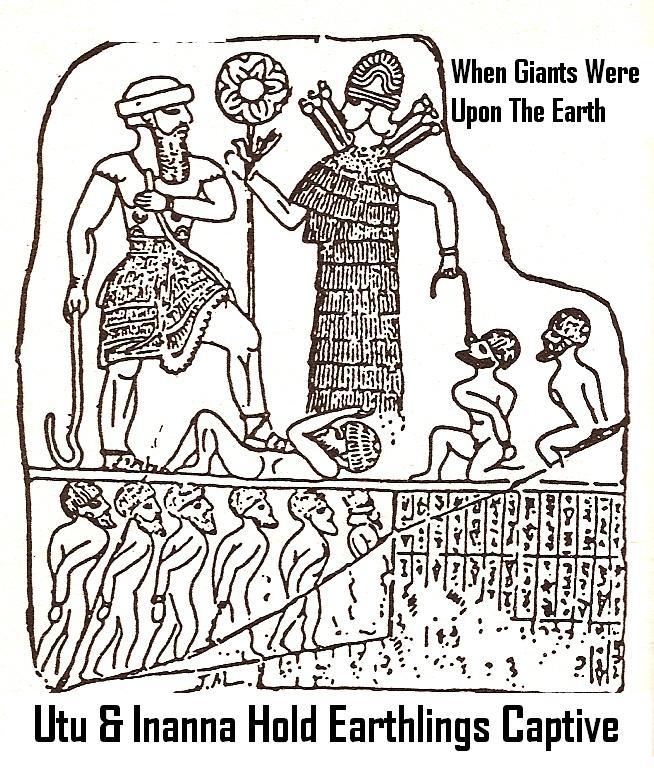 6d - Utu & twin sister Inanna with capture earthlings; sometimes Inanna would even lead the troops in battle, assuring a victory for her protected king