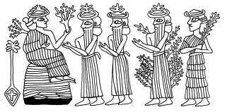 10 - Nisaba's family; 1st generation of gods on Earth Nisaba, her son-in-law Enlil, Ninurta, her spouse Haia, & her daughter Ninlil, all main gods on Earth