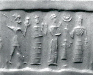 11 - mixed-breed king, Ninsun, Nannar & Ningal; ancient scene from Mesopotamia of gods born on Earth Colony
