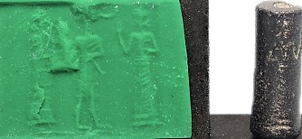15 - faded artifact of Ninsun, her semi-divine son, & standing Ningal; Ningal would give her blessing & hand out instructions for the kings of Ur