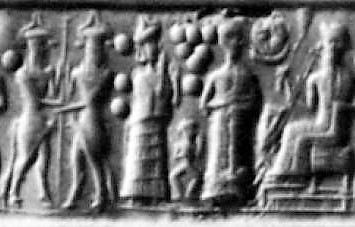 17 - bull-gods, Ninsun, her mixed-breed son-king, & Nannar seated