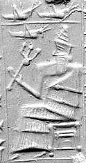1ac - Marduk with trident seated on his throne on a carved stone seal - Copy