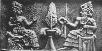 2 - brown-eyed Ningal & her spouse Nannar, patron gods of Ur, the commercial center of Mesopotamia; also home of many cattle pens, herds & flocks of edible animals