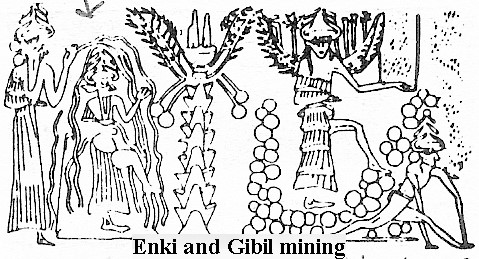 23 - Enlil & Enki leaving for heaven, winged Inanna waying heavy on Gibil's back in the mines