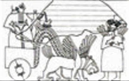 24 - Ninurta in chariot pulled by his winged flying beast, & his mother Ninhursag