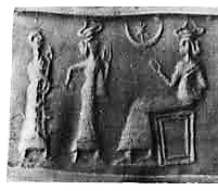 24 - semi-divine, spouse goddess Inanna, & her mother Ningal; Inanna brings semi-divine king as her spouse before her mother Ningal, Queen goddess of Ur