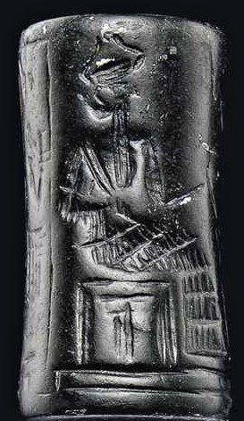 1kb - Nannar reverse engraved into a seal or cylinder shaped stone, then rolled onto wet clay imprinting the carved scene, the world's 1st printing press - divine news spread quickly throughout Mesopotamia