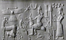 2c - giant Inanna, lover of horses, on horseback, & Ninhursag
