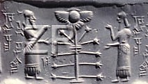 2d - Enki, Enlil, Tree of Life, & Nibiru with winged disc / flying saucer, 2 most important alien gods on Earth in constant contact with home planet Nibiru & father Anu the King