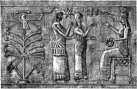 2j - Ninhursag, unidentified female, & Inanna, Babylonian Cylinder