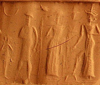 2j - faded artifact of naked Goddess of Love Inanna, semi-divine spouse-king, Ningal, & Utu