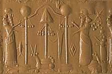 3 - Enki, Enlil, & Bau in background; Marduk's Mushhushshu & rocket symbols prevalent
