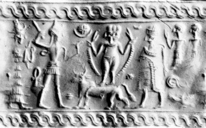 31 - Ninsun, Goddess of War / Goddess of Love Inanna in her shem / sky-disc, & Utu