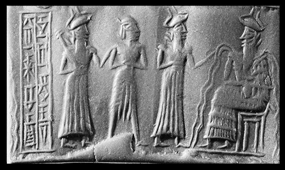 3c - Marduk, his spouse Sarpanit, unidentified god, & father Enki