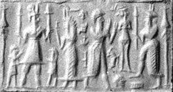3f - Marduk, spouse Sarpanit, semi-divine king, naked inanna, & Nabu