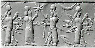 3j - Inanna, Enlil, & Adad with alien powers in hand; Inanna must have possessed many mighty alien high-tech weapons; 8-pointed star is symbol for Venus the 8th planet in from outer space
