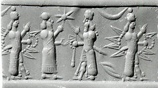 3k - Inanna with alien technologies, Enlil giving out orders to son Ninurta; ancient scene of the gods from Mesopotamia