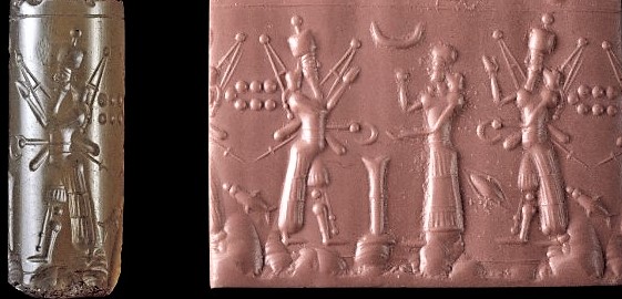 3l - Ninurta, his mother Ninhursag, & Adad, Enlil's 7-Planets, Nannar's Moon Crescent, & Nabu's Stylus symbols of the gods