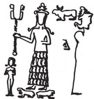 43 - drawing of ancient artifact depicting naked goddess Inanna