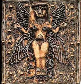 44 - decorative artifact of winged flying goddess Inanna, Goddess of Love