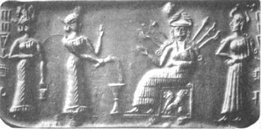 4d - 2 unidentified goddesses, Inanna with her alien technologies, & her assistant Ninshubur; Inanna was given most anything she wanted on Earth