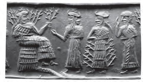 4e - mother-in-law Nisaba, Enlil, spouse Ninlil, a grain goddess & daughter to Nisaba, & unidentified; everybody had to pitch-in for the workload was too great for so few gods on Earth Colony