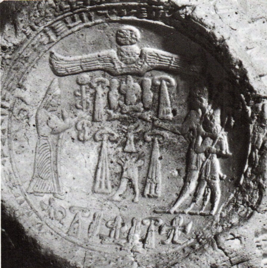 5 - Hittite royal seal, winged sky-disc above alien tower technologies