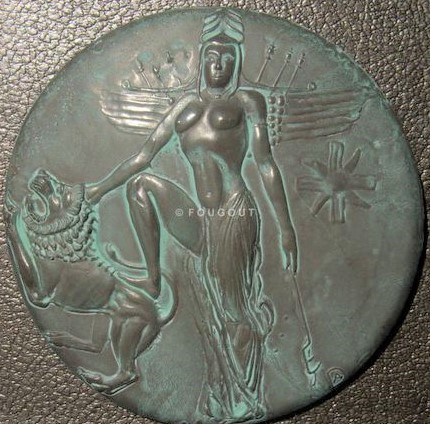 50 - winged pilot Inanna with her lion & 8-pointed star symbols